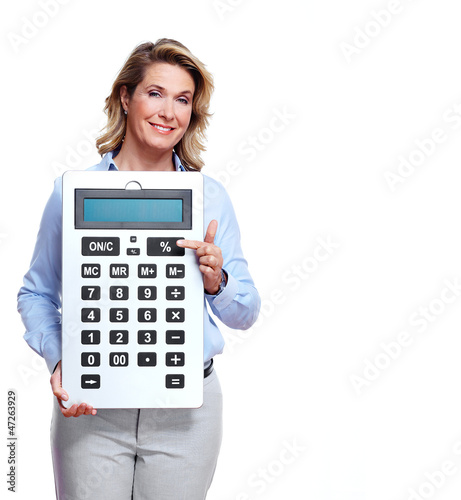 Photo: Accountant business woman with a calculator. Accountant business woman with a calculator.
