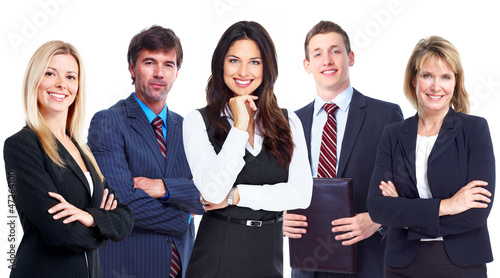 Photo: Business woman and group of workers people. Business woman and group of workers people.