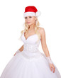 beautiful bride with Santa hat isolated on white