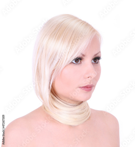 Photo: girl with strong blonde hair isolated , hair care girl with strong blonde hair isolated , hair care