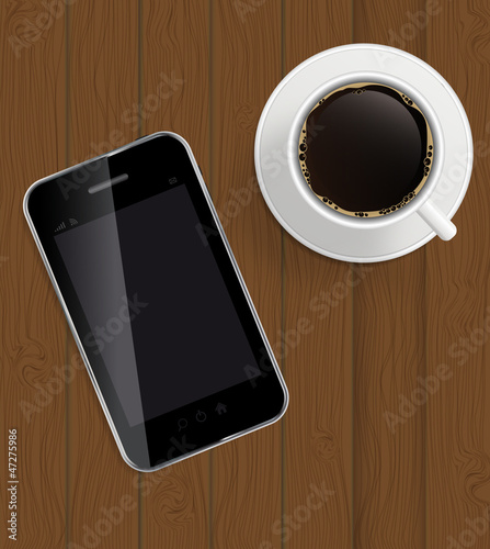 Vector: Abstract design phone, coffee on boards Background vector Illus Abstract design phone, coffee on boards Background vector Illus