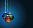 Striped ornaments. Colorful balls on a blue festive background.