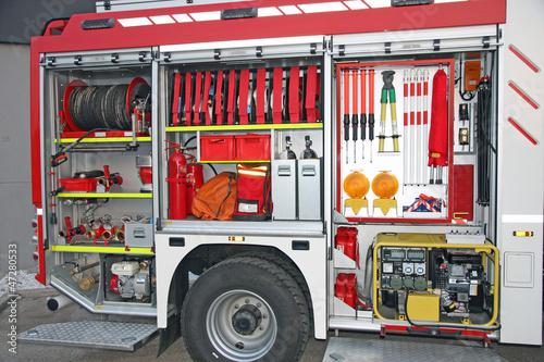 Photo: Emergency equipment inside fire truck Emergency equipment inside fire truck