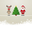 santa reindeer tree on twine snowy background
