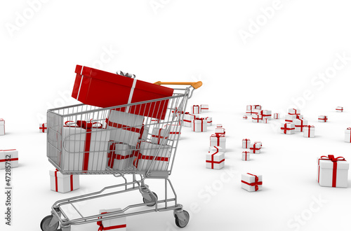 Illustration: Push cart and room full of gifts Push cart and room full of gifts