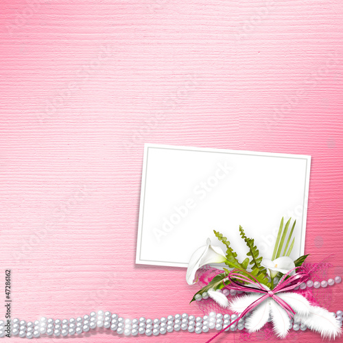 Illustration: Invitation card for the wedding, with white calla lilies and pea Invitation card for the wedding, with white calla lilies and pea