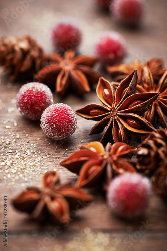 Photo: Rustic christmas decoration with star anise Rustic christmas decoration with star anise