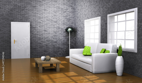 Illustration: Modern living room with teak floor Modern living room with teak floor