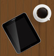 Abstract design tablet, coffee on boards Background vector Illu