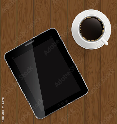 Vector: Abstract design tablet, coffee on boards Background vector Illu Abstract design tablet, coffee on boards Background vector Illu