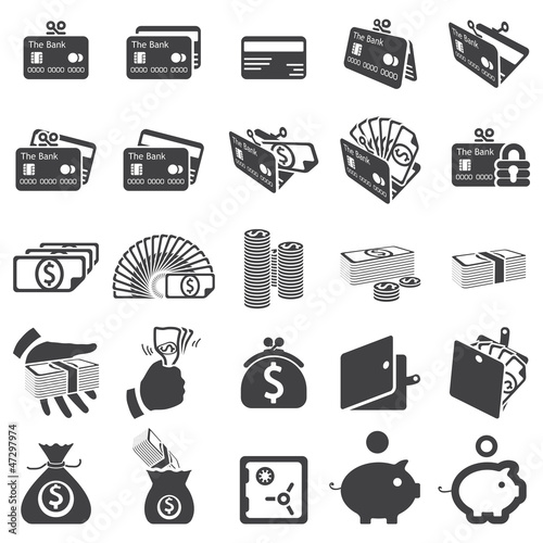 Vector: Set of money icons -Silhouettes Set of money icons -Silhouettes