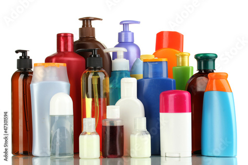Photo: A lot of different cosmetic products for personal care isolated A lot of different cosmetic products for personal care isolated