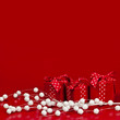 Photo: Red Christmas background with gift boxes Red Christmas background with gift boxes
