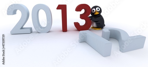 Illustration: Glossy Penguin Character bringing in the new year Glossy Penguin Character bringing in the new year