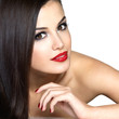 Beautiful woman with long brown straight hairs
