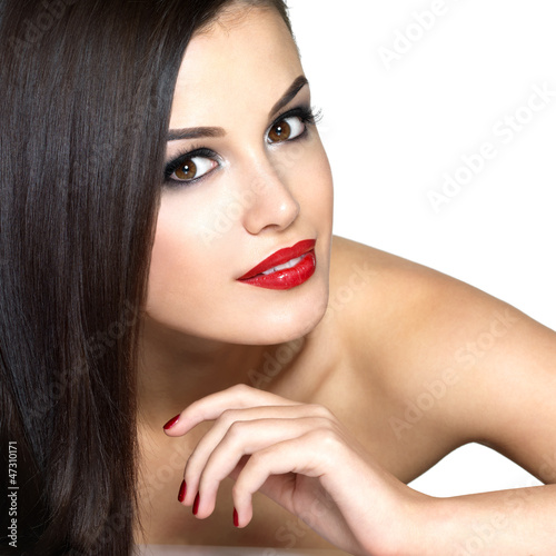 Photo: Beautiful woman with long brown straight hairs Beautiful woman with long brown straight hairs