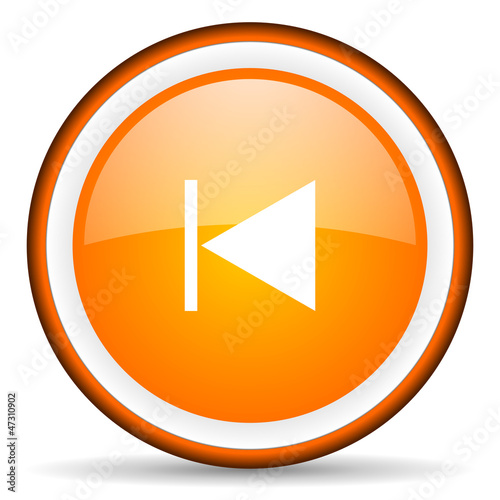 Illustration: prev orange glossy circle icon on white background prev orange glossy circle icon on white background