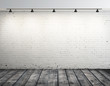 brick room with ceiling lamp