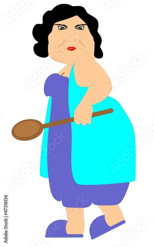 Vector: A grouchy grandmother with her wooden spoon A grouchy grandmother with her wooden spoon