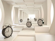 Illustration: Time Concept with Black Alarm Clocks in 3D Time Concept with Black Alarm Clocks in 3D