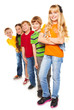 Friends standing in a line