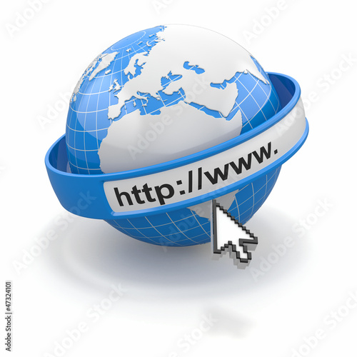 Illustration: Concept of internet browser. Earth and cursor Concept of internet browser. Earth and cursor