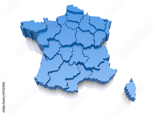 Illustration: Three-dimensional map of France Three-dimensional map of France