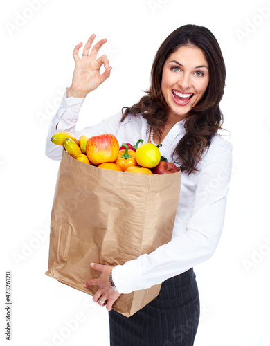 Photo: Young woman with a grocery bag. Young woman with a grocery bag.