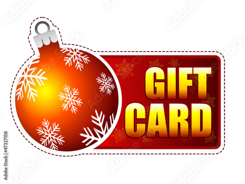 Illustration: gift card label with christmas ball and snowflakes gift card label with christmas ball and snowflakes
