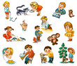 Funny kids on a white background. Child s picture book