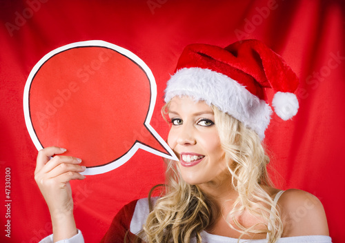 Photo: Santa Girl Holding Blank Bubble Board Santa Girl Holding Blank Bubble Board
