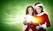 Little girl with christmas gifts and santa