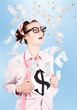 Successful Female Business Superhero Winning Money