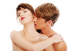Young lovers intimate kiss