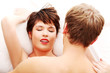 Young caucasian couple in bed