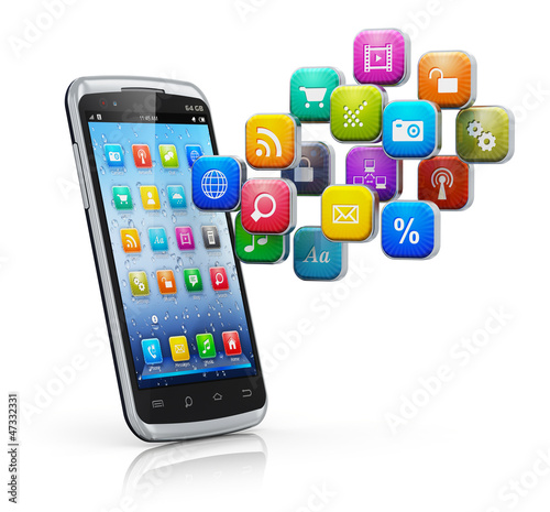 Illustration: Smartphone with cloud of icons Smartphone with cloud of icons