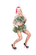 sexy frau als weihnachtsfrau mit tannenkleid