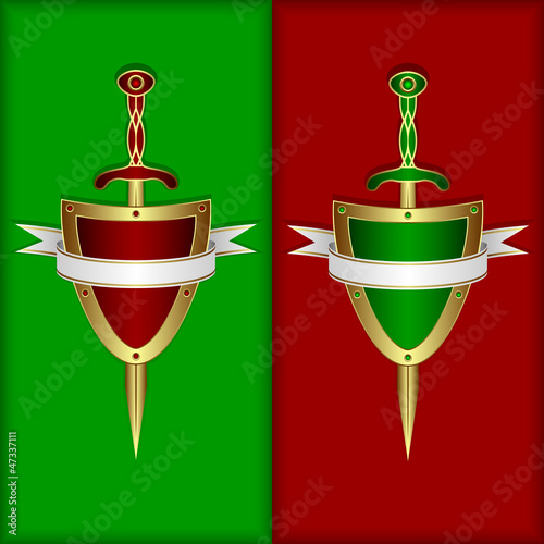 Vector: Board, sword and banner Board, sword and banner