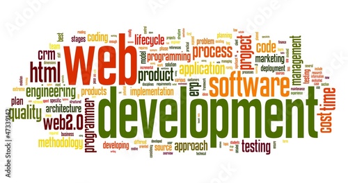 Illustration: Web development concept in word tag cloud Web development concept in word tag cloud