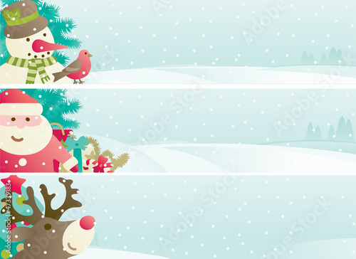 Vector: christmas banner with Santa, snowman, Reindee and decoration christmas banner with Santa, snowman, Reindee and decoration