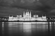 Parliament, Budapest, Hungary at night in black and white