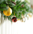 Christmas background with gold Xmas decoration on white