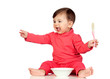Hungry baby girl yelling for food