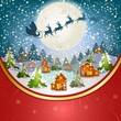 Winter landscape with Santa Claus's sleigh flying on the sky