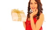 Woman take gift box.