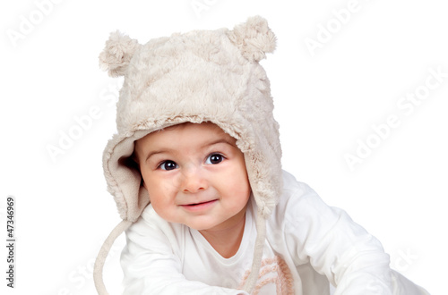 Photo: Adorable baby girl with a funny bear hat Adorable baby girl with a funny bear hat