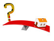 Illustration: Question mark and the house on scales Question mark and the house on scales