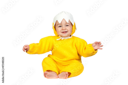 Photo: Adorable baby girl with chicken costume Adorable baby girl with chicken costume