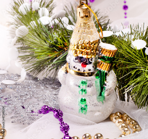 Photo: New year card with beautiful snowman New year card with beautiful snowman