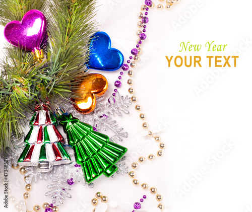 Photo: New year background with colorful decorations New year background with colorful decorations